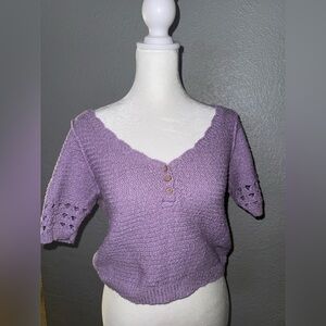 Free People Bree Cropped Buttoned-Neck Sweater Lilac‎ Purple Size Small